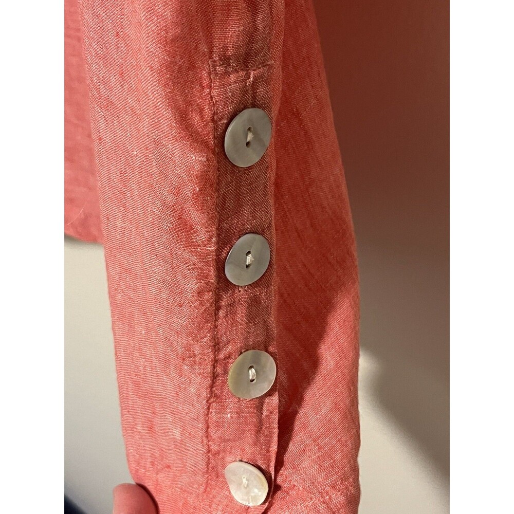 Tahari Coral 100% Linen Shirt Mother of Pearl Buttons Women 1X Popover Lagenlook - Picture 4 of 9